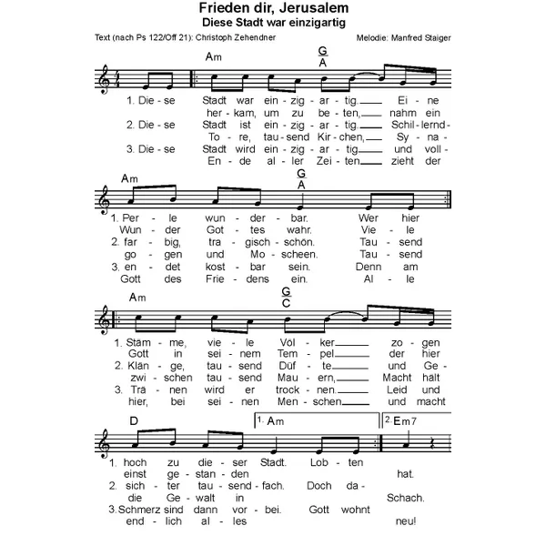 Produktbild des Artikels Frieden dir Jerusalem (Noten - Download)