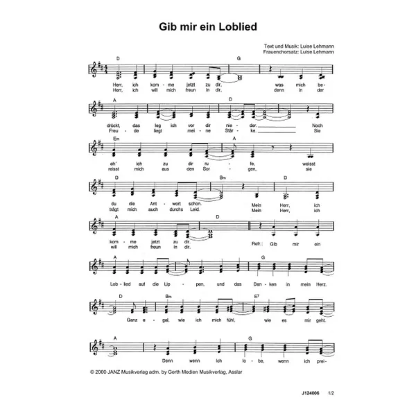 Produktbild des Artikels Gib mir ein Loblied (Noten - Download)