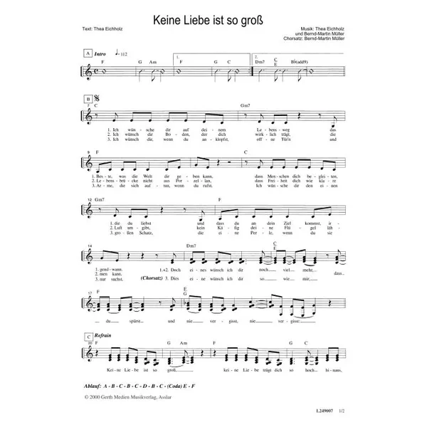 Produktbild des Artikels Keine Liebe ist so groß (Noten - Download)