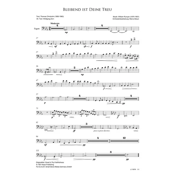 Produktbild des Artikels Bleibend ist deine Treu (Fagott) (Noten - Download)