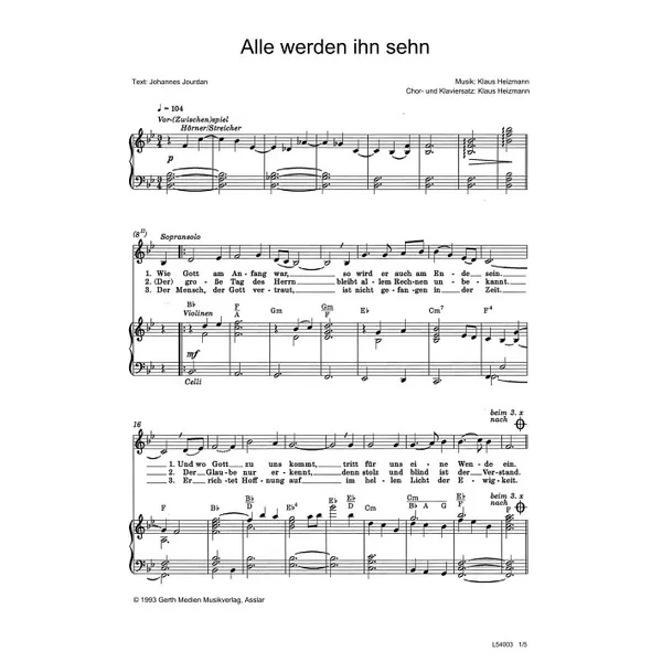 Produktbild des Artikels Alle werden ihn sehn (Noten - Download)