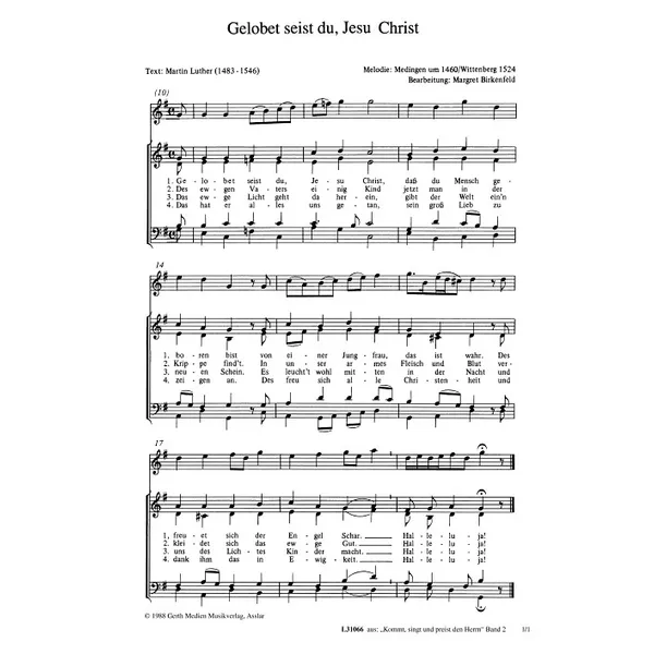 Produktbild des Artikels Gelobet seist du, Jesu Christ (Noten - Download)