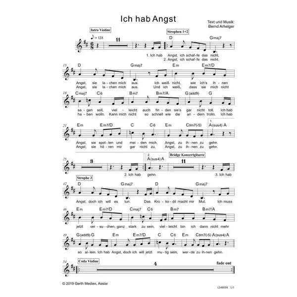 Produktbild des Artikels Ich hab Angst (Noten - Download)