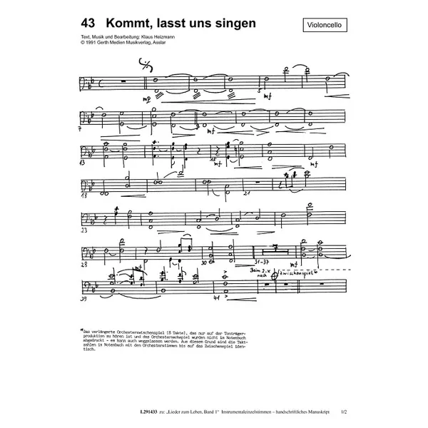 Produktbild des Artikels Kommt, lasst uns singen (Violoncello) (Noten - Download)