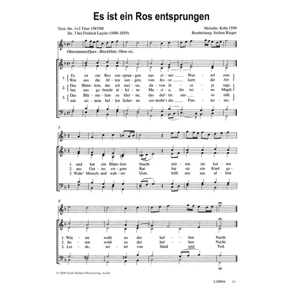 Produktbild des Artikels Es ist ein Ros entsprungen (Noten - Download)