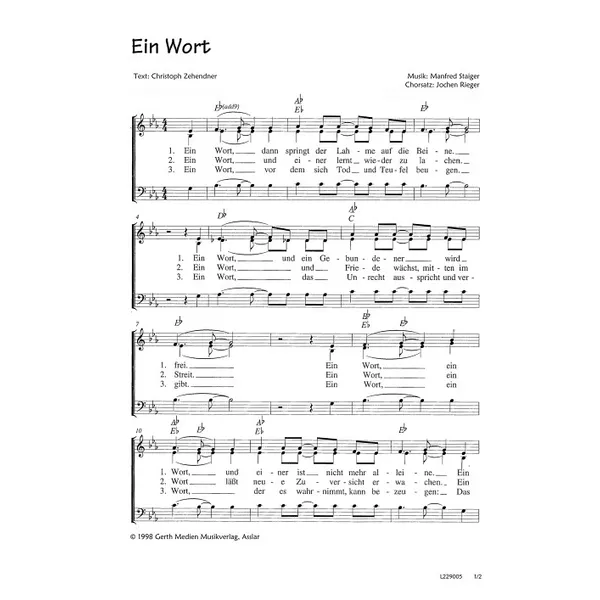Produktbild des Artikels Ein Wort (Noten - Download)