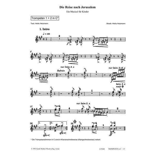 Produktbild des Artikels Die Reise nach Jerusalem (Trompete 1+2 in C) (Noten - Download)