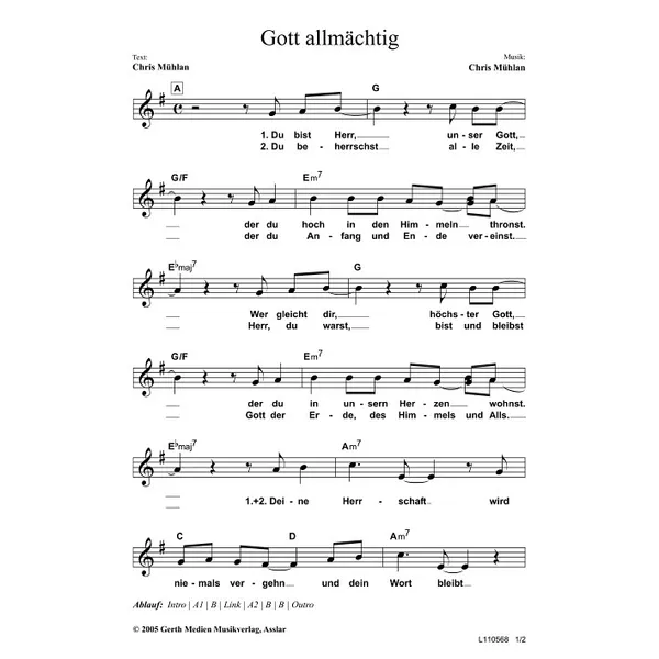 Produktbild des Artikels Gott allmächtig (Noten - Download)
