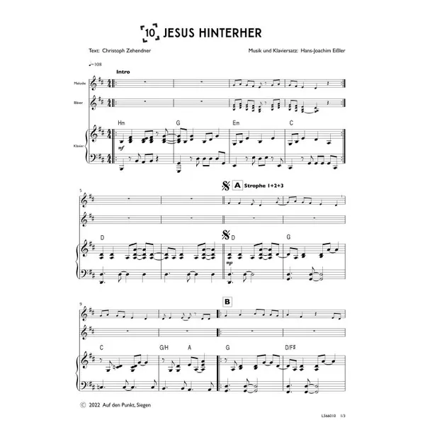Produktbild des Artikels Jesus hinterher (Klavier) (Noten - Download)