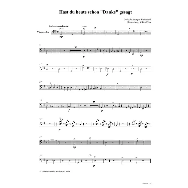 Produktbild des Artikels Hast du heute schon danke gesagt (Violoncello) (Noten - Download)