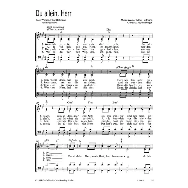 Produktbild des Artikels Du allein, Herr (Noten - Download)