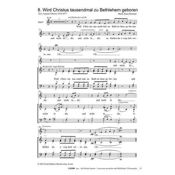 Produktbild des Artikels Wird Christus tausendmal zu Bethlehem (Noten - Download)