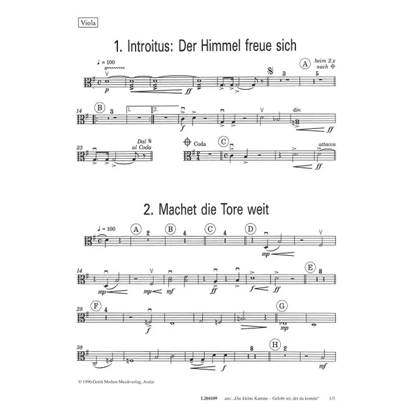 Produktbild des Artikels Gelobt sei, der da kommt (Viola) (Noten - Download)