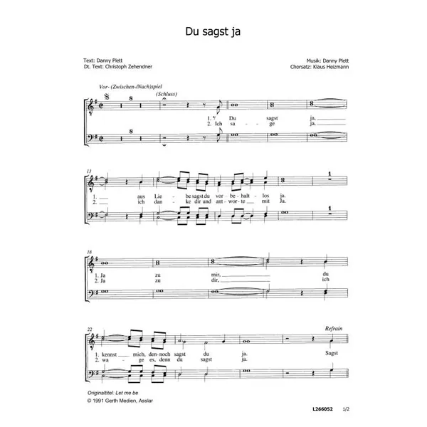 Produktbild des Artikels Du sagst ja (Noten - Download)