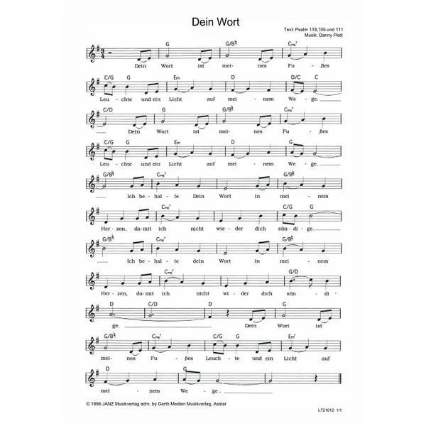 Produktbild des Artikels Dein Wort (Noten - Download)
