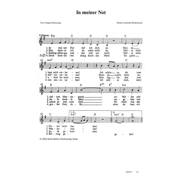 Produktbild des Artikels In meiner Not (Noten - Download)