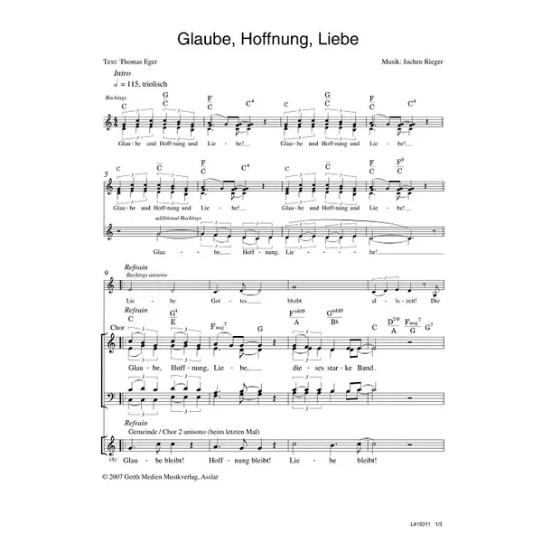 Produktbild des Artikels Glaube, Hoffnung, Liebe (Noten - Download)