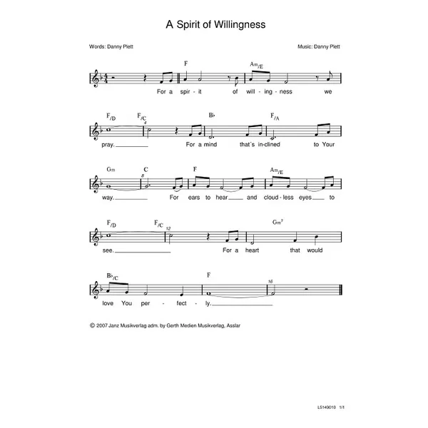 Produktbild des Artikels A Spirit Of Willingness (Noten - Download)