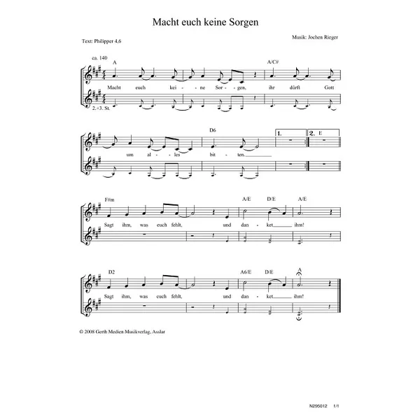 Produktbild des Artikels Macht euch keine Sorgen (Noten - Download)