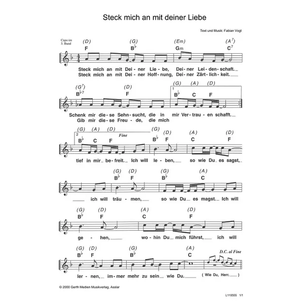 Produktbild des Artikels Steck mich an mit deiner Liebe (Noten - Download)