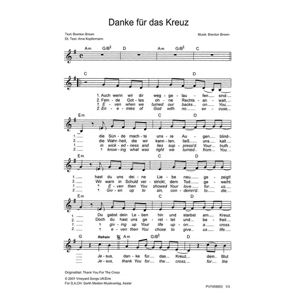 Produktbild des Artikels Danke für das Kreuz (Noten - Download)