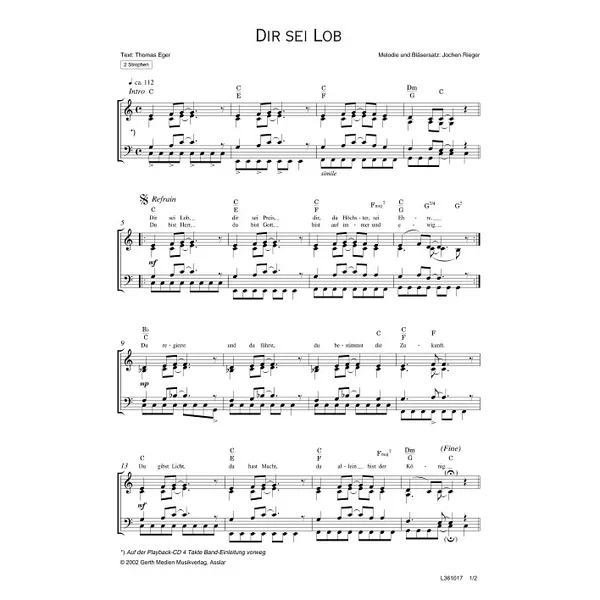 Produktbild des Artikels Dir sei Lob (Noten - Download)