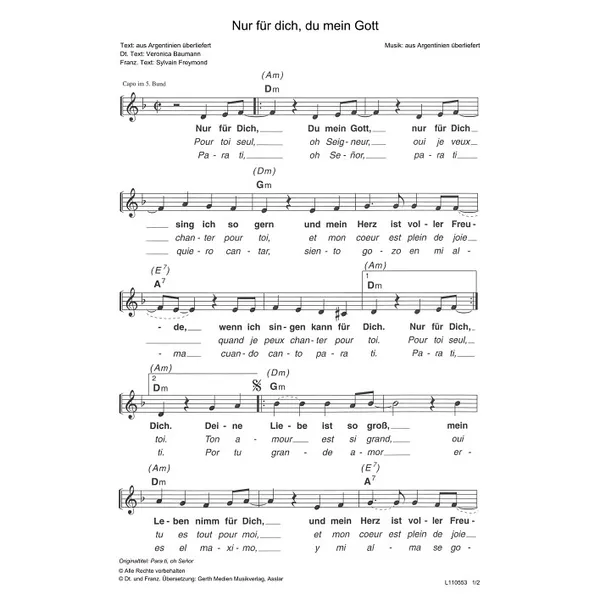 Produktbild des Artikels Nur für dich, du mein Gott (Noten - Download)