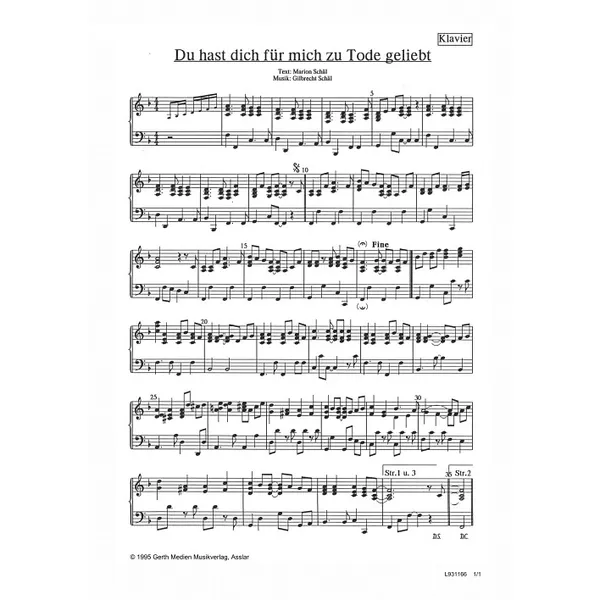 Produktbild des Artikels Du hast dich für mich zu Tode geliebt (Klavier) (Noten - Download)