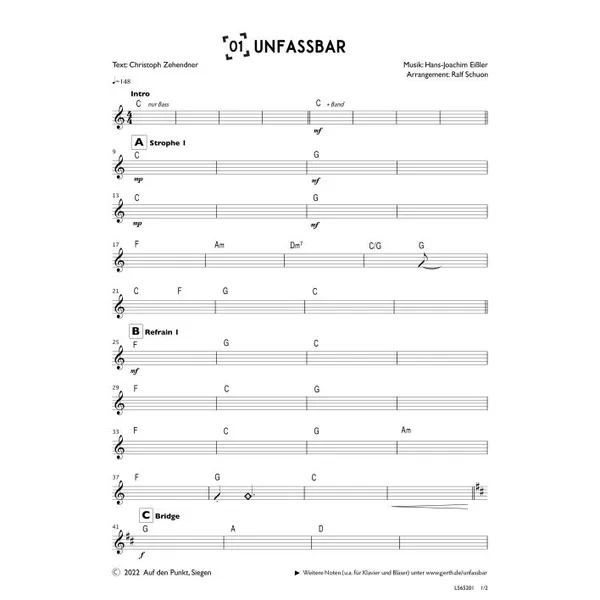 Produktbild des Artikels Unfassbar (Bandsheet) (Noten - Download)