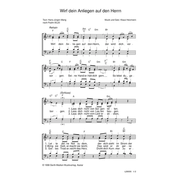 Produktbild des Artikels Wirf dein Anliegen auf den Herrn (Noten - Download)