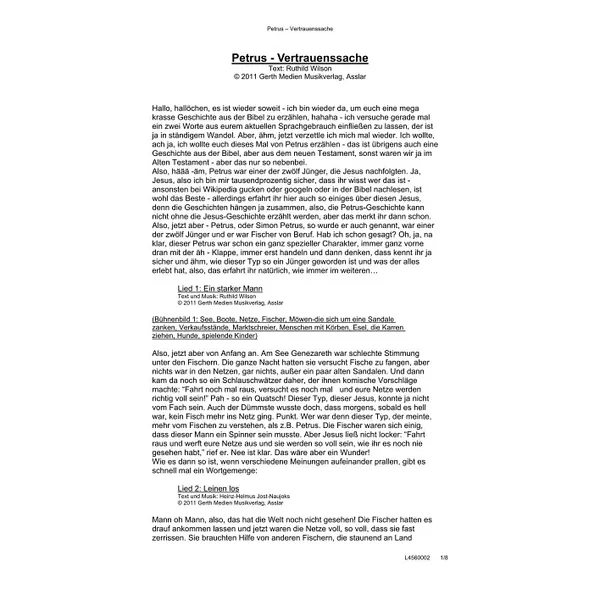 Produktbild des Artikels Petrus - Vertrauenssache (Erzählertext) (Noten - Download)