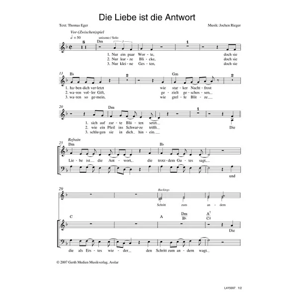 Produktbild des Artikels Die Liebe ist die Antwort (Noten - Download)