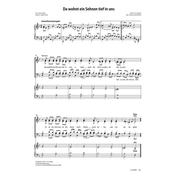 Produktbild des Artikels Da wohnt ein Sehnen tief in uns (Noten - Download)