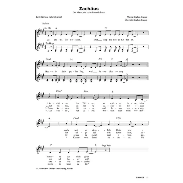 Produktbild des Artikels Zachäus (Noten - Download)