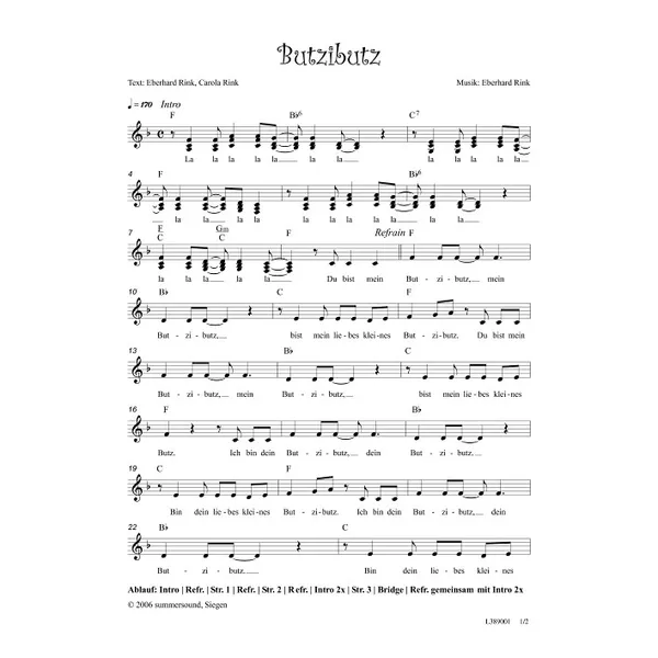 Produktbild des Artikels Butzibutz (Noten - Download)