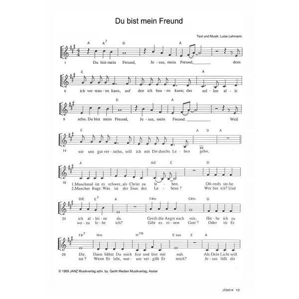 Produktbild des Artikels Du bist mein Freund (Noten - Download)