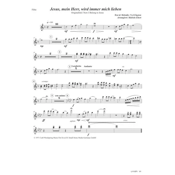 Produktbild des Artikels Jesus, mein Herr, wird immer mich lieben (Flöte) (Noten - Download)