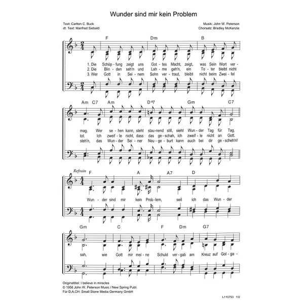 Produktbild des Artikels Wunder sind mir kein Problem (Noten - Download)