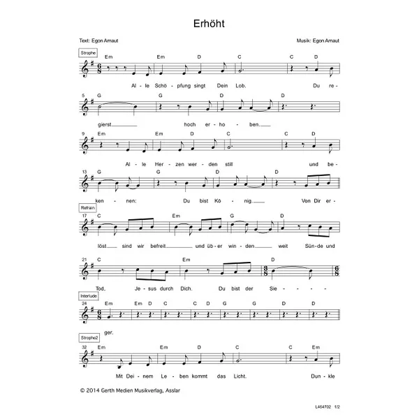 Produktbild des Artikels Erhöht (Noten - Download)