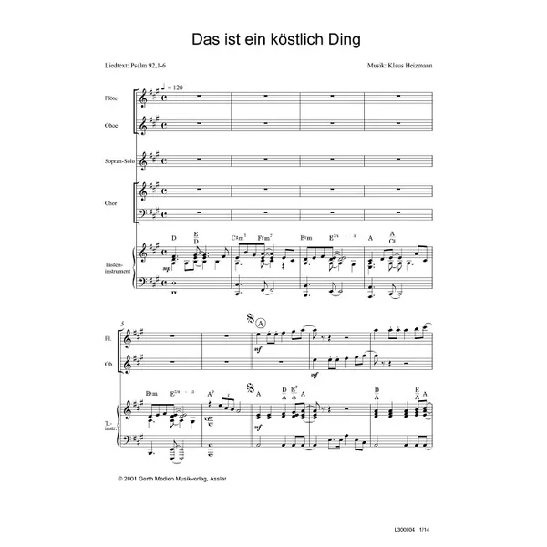 Produktbild des Artikels Das ist ein köstlich Ding (Noten - Download)