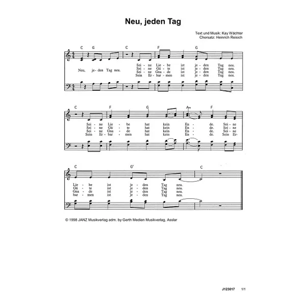 Produktbild des Artikels Neu, jeden Tag neu (Noten - Download)