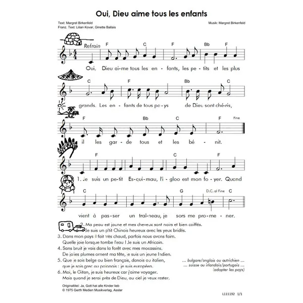 Produktbild des Artikels Oui, Dieu aime tous les enfants (Noten - Download)