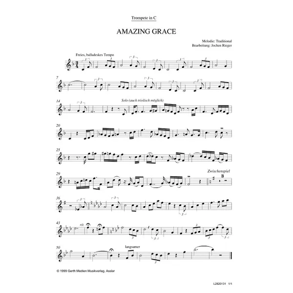 Produktbild des Artikels Amazing Grace (Trompete in C) (Noten - Download)