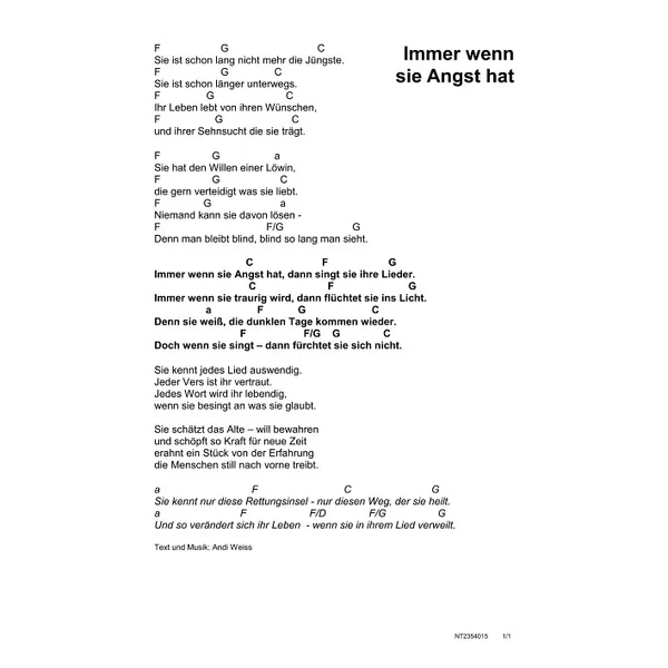 Produktbild des Artikels Immer wenn sie Angst hat (Noten - Download)