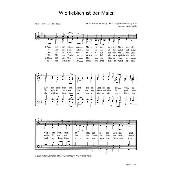 Produktbild des Artikels Wie lieblich ist der Maien (Noten - Download)