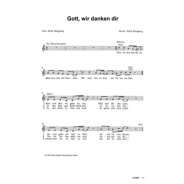 Produktbild des Artikels Gott, wir danken dir (Noten - Download)