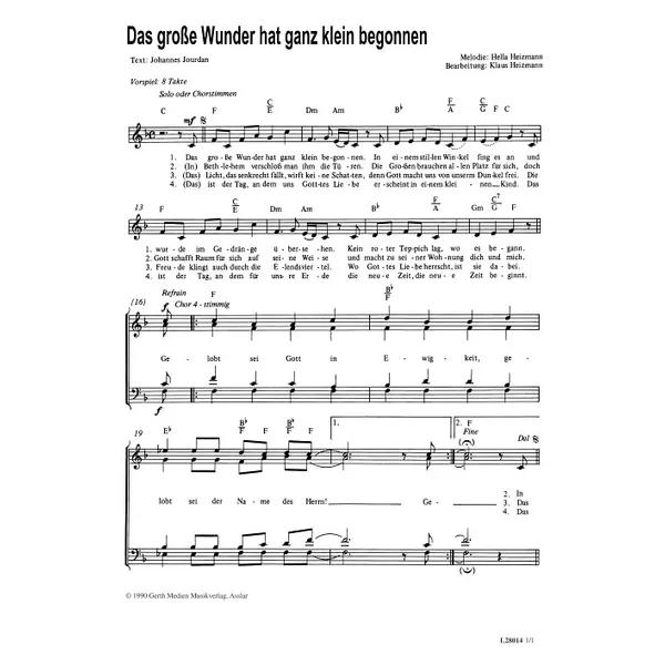 Produktbild des Artikels Das große Wunder hat ganz klein begonnen (Noten - Download)