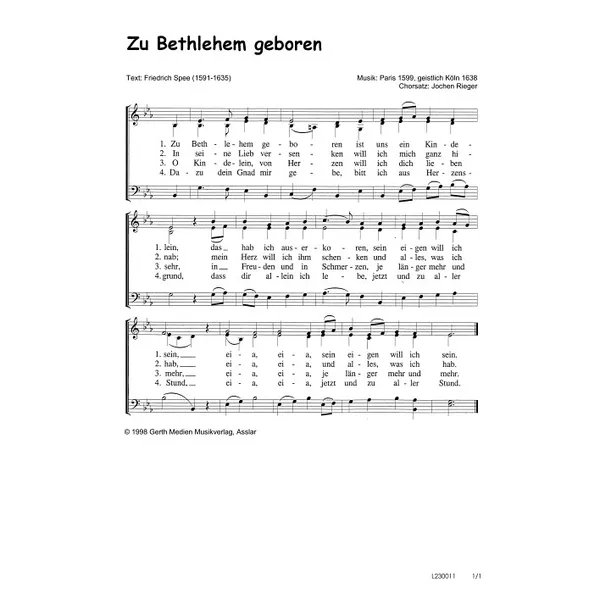 Produktbild des Artikels Zu Bethlehem geboren (Noten - Download)