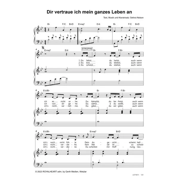 Produktbild des Artikels Dir vertraue ich mein ganzes Leben an (Noten - Download)