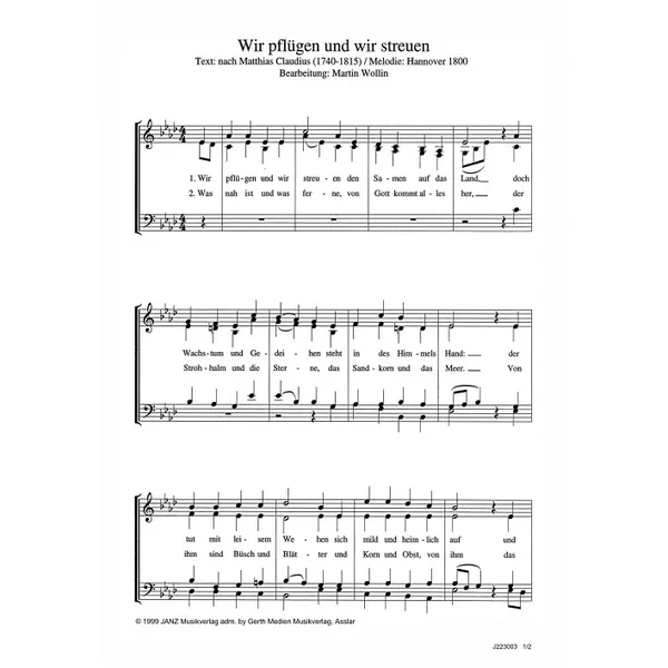 Produktbild des Artikels Wir pflügen und wir streuen (Noten - Download)